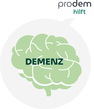 Eine Grafik mit einem Gehirn mit dem text Demenz, darüber steht prodem hilft.